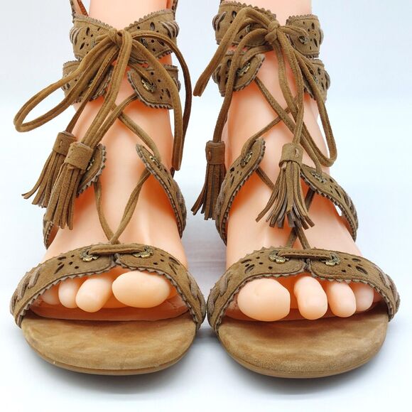 Coach Gladiator Women's Wedge Sz 7B Brown Suede Sandals Natural Hobo Chic Hippie - Picture 9 of 11